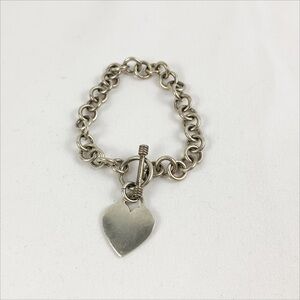 Sterling Silver Heart Tag Toggle Bracelet – Vintage Inspired Chain Link